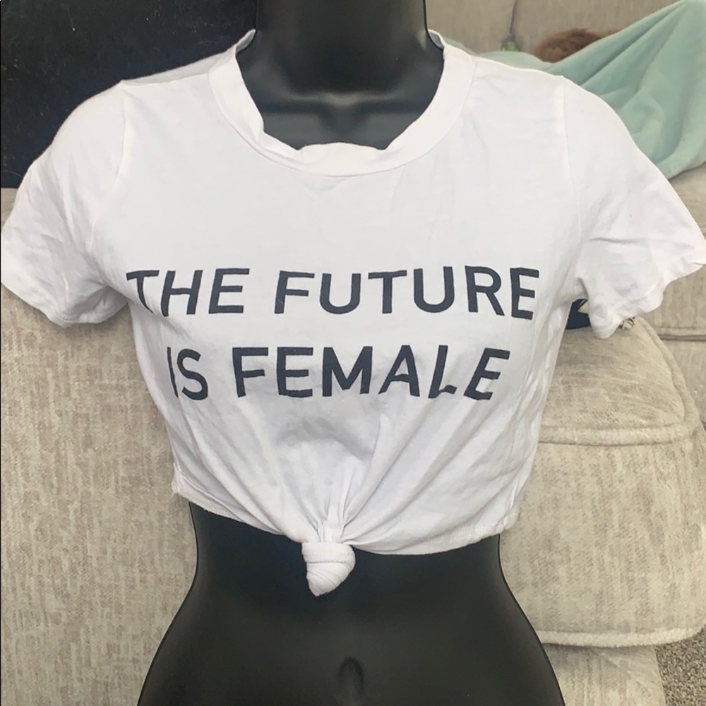 Fashion Nova White "The Future Is Female" Knot Crop Top